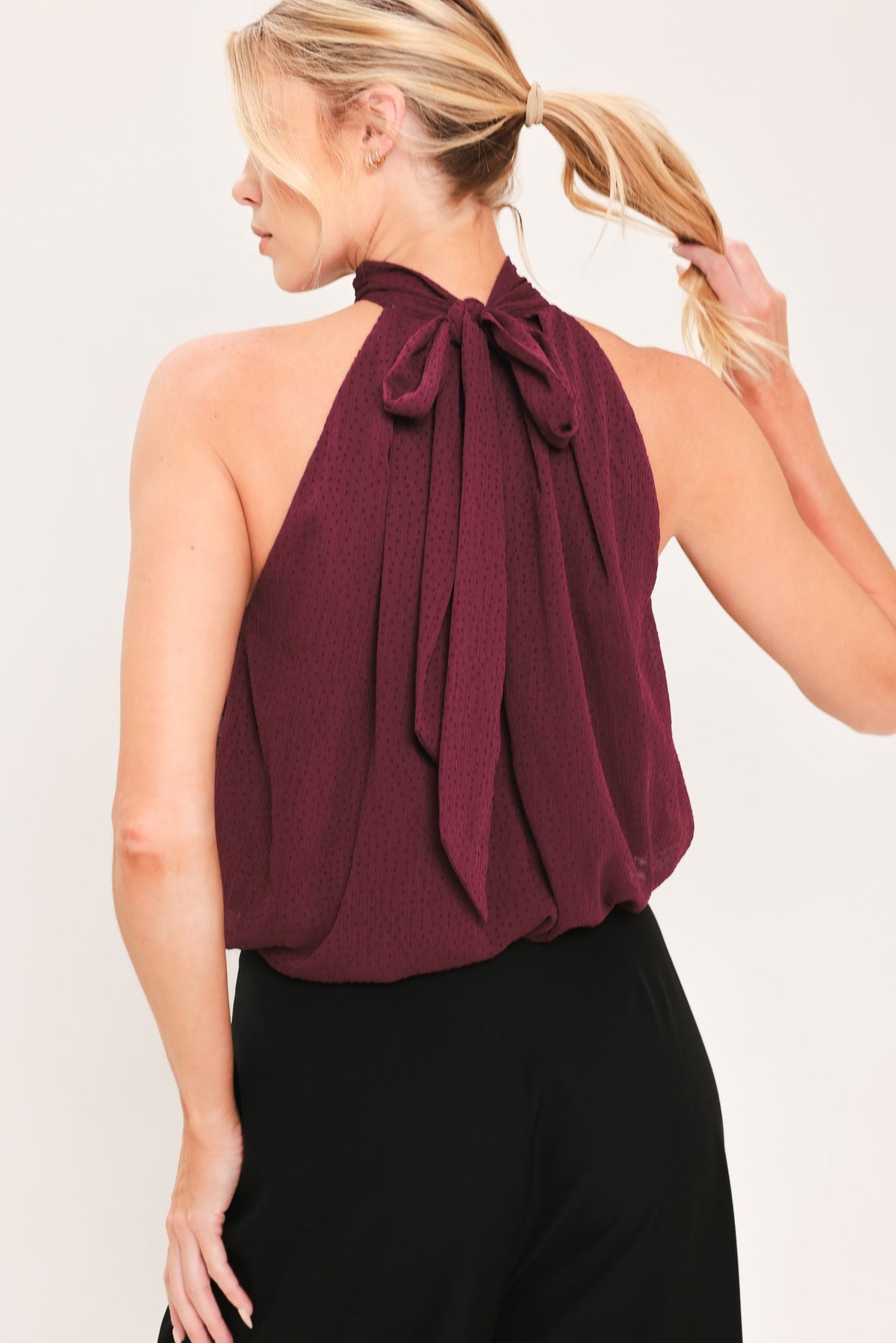 Bordeaux Sheer Drape Halter Top