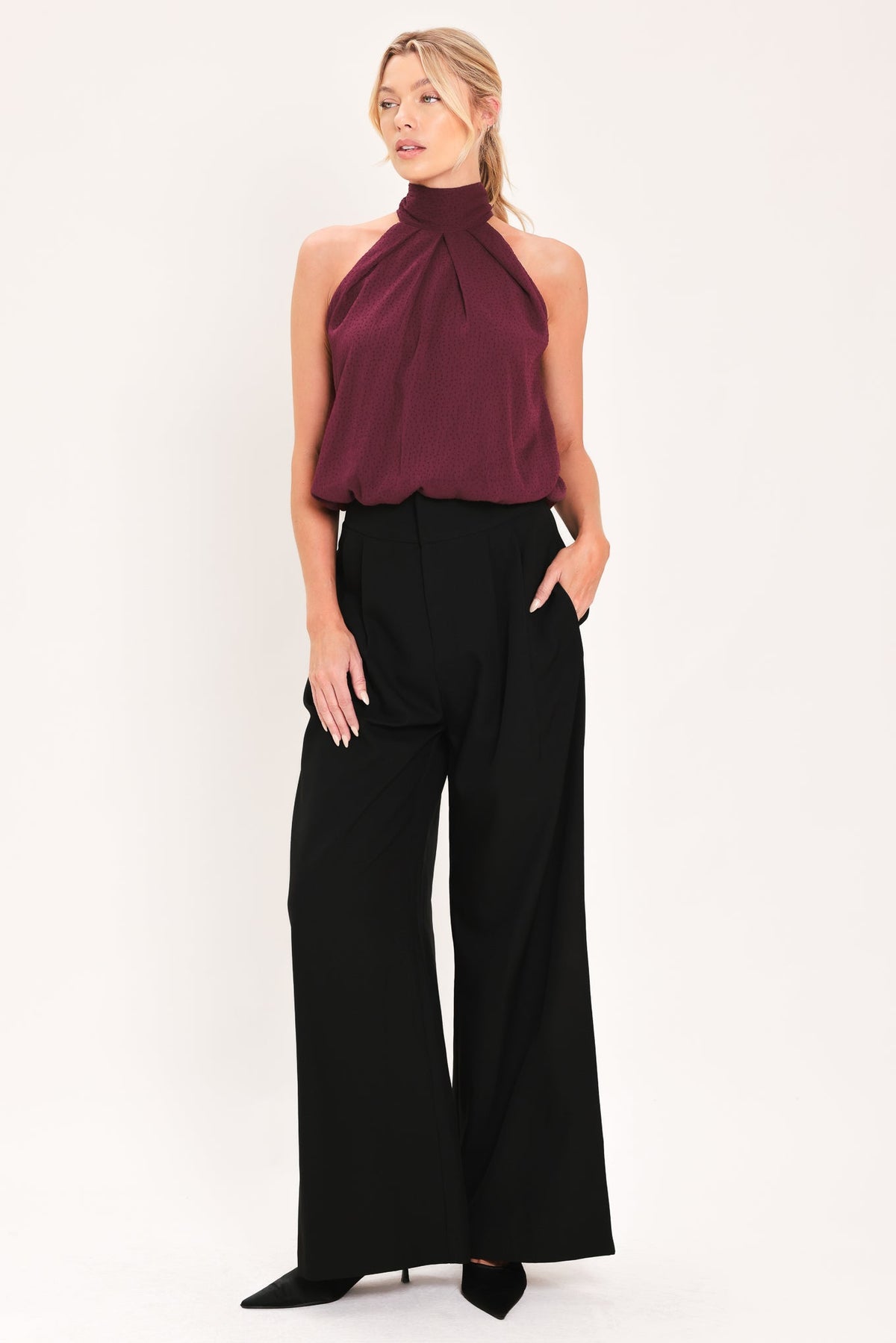 Bordeaux Sheer Drape Halter Top