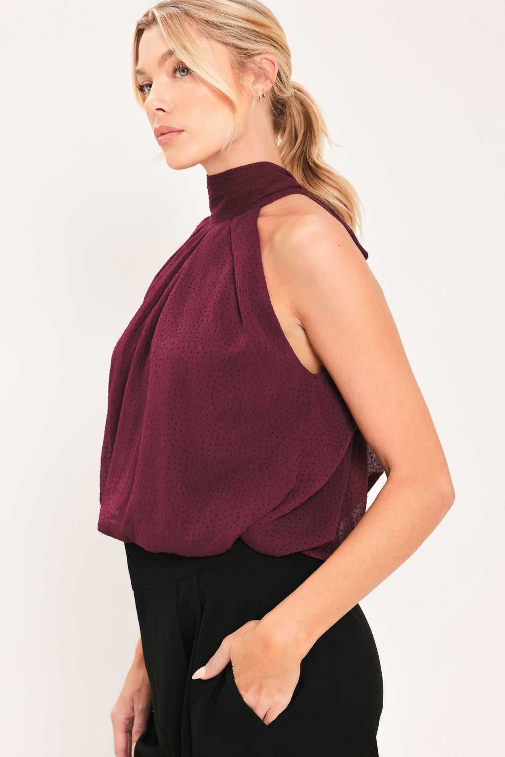 Bordeaux Sheer Drape Halter Top