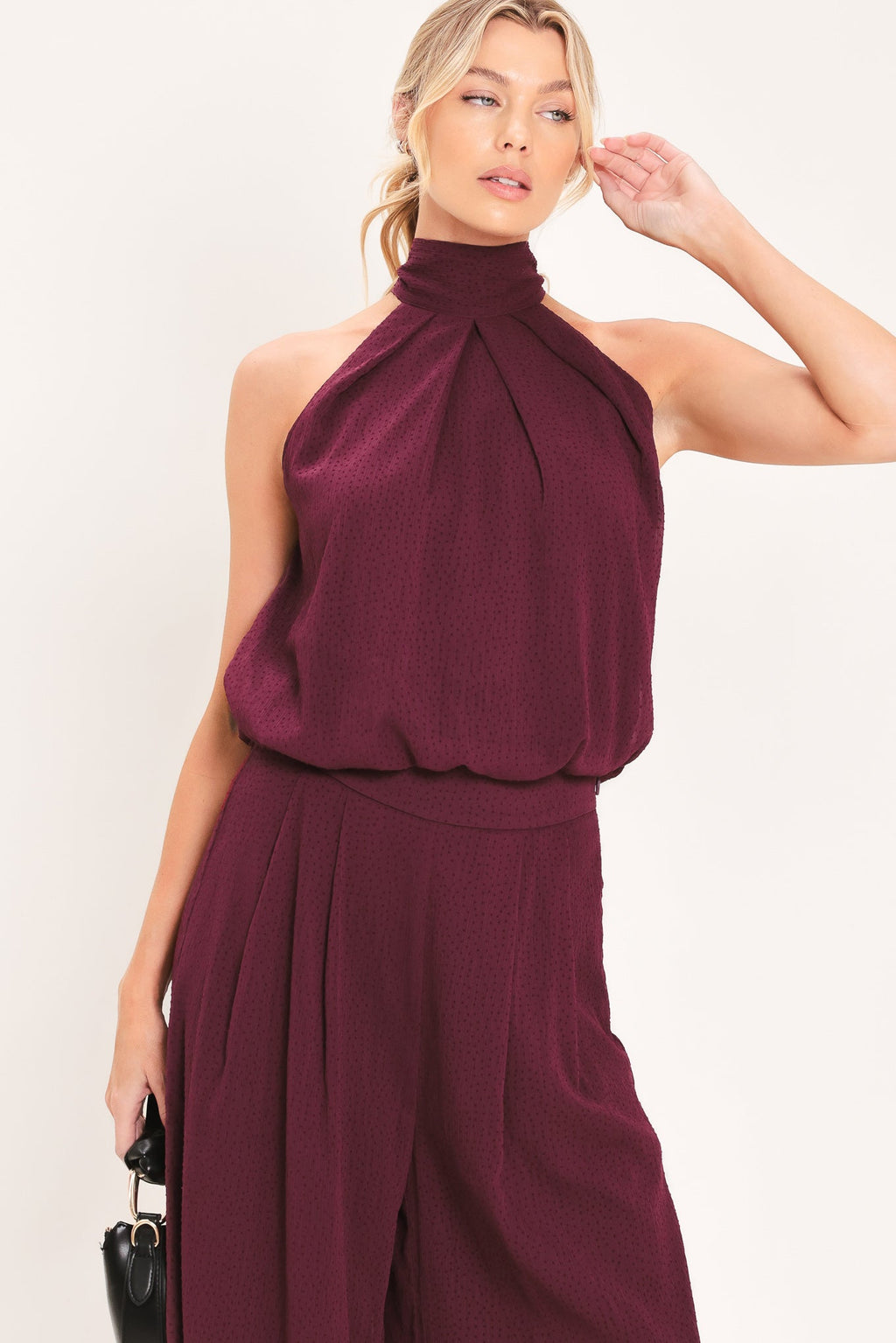 Bordeaux Sheer Drape Halter Top