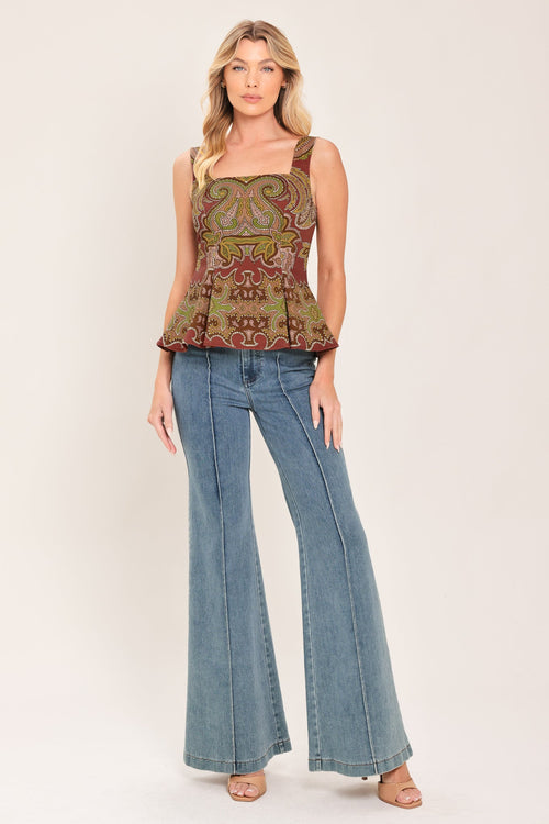 Rustic Medallion Peplum Top