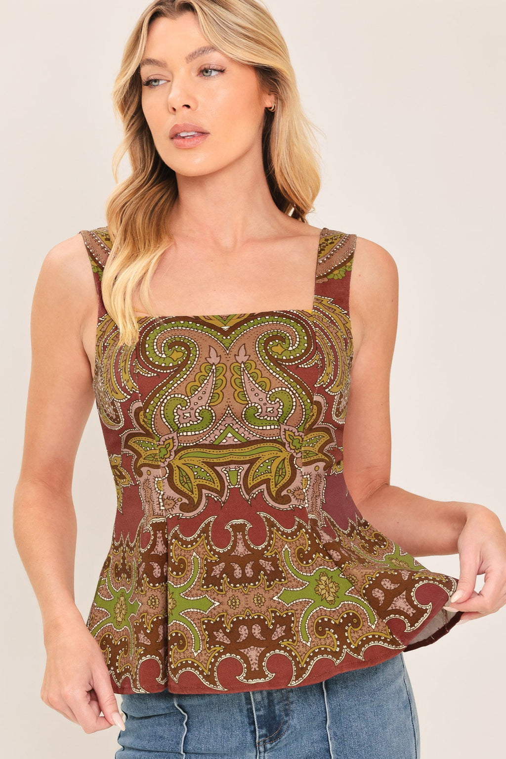 Rustic Medallion Peplum Top