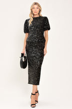 After Midnight Black Sequin Bubble-Sleeve Top