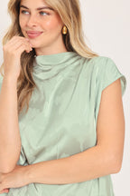 Burgundy Dynasty Jacquard Satin Funnel-Neck Top