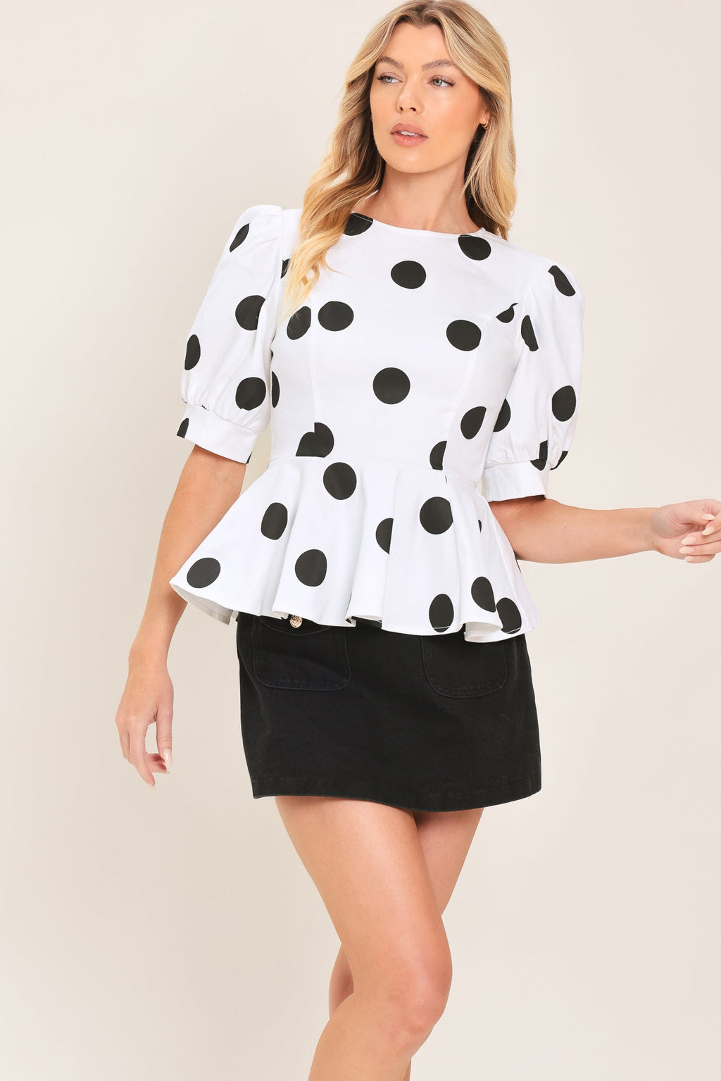 Retro Polka Dot Peplum Top