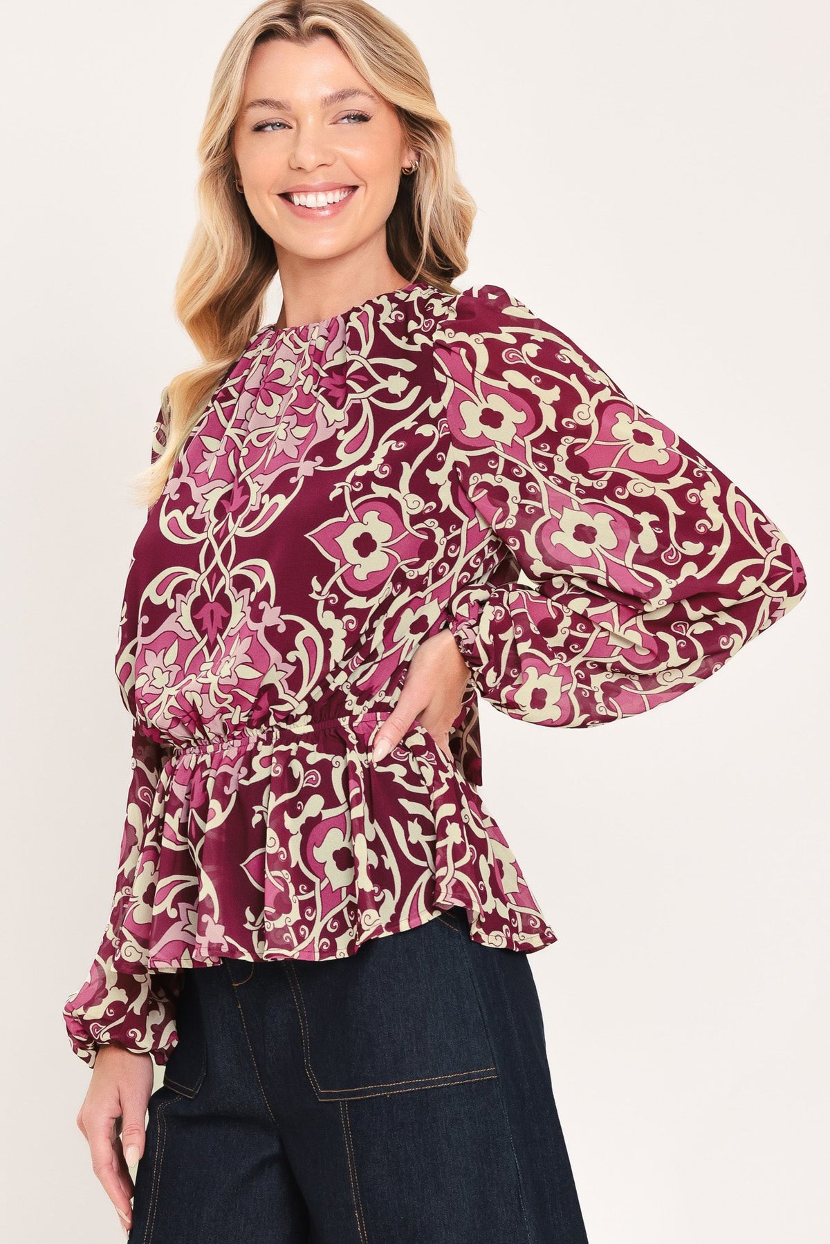 Fuchsia Garden Motif Top