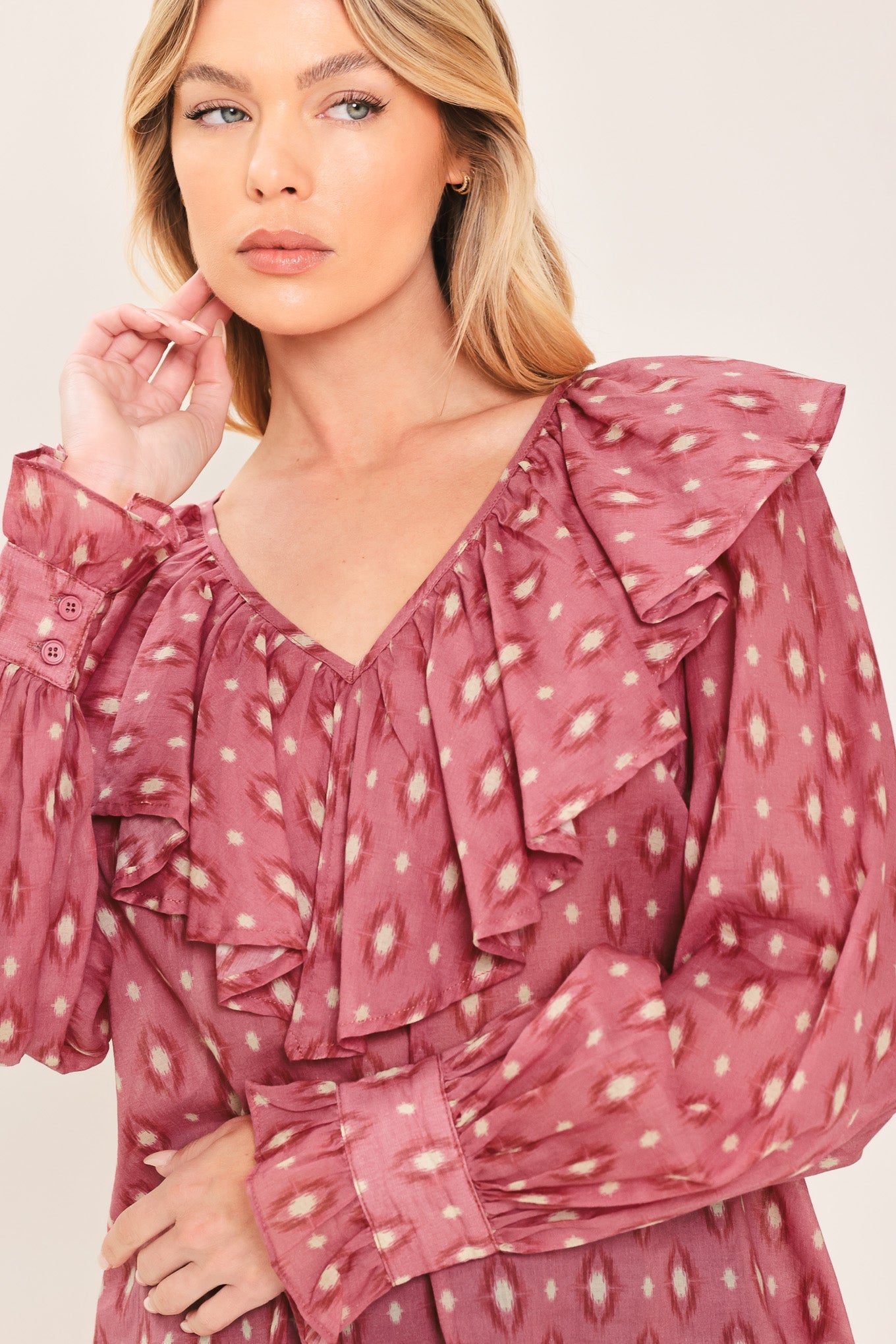 Rose Ikat Ruffle Top