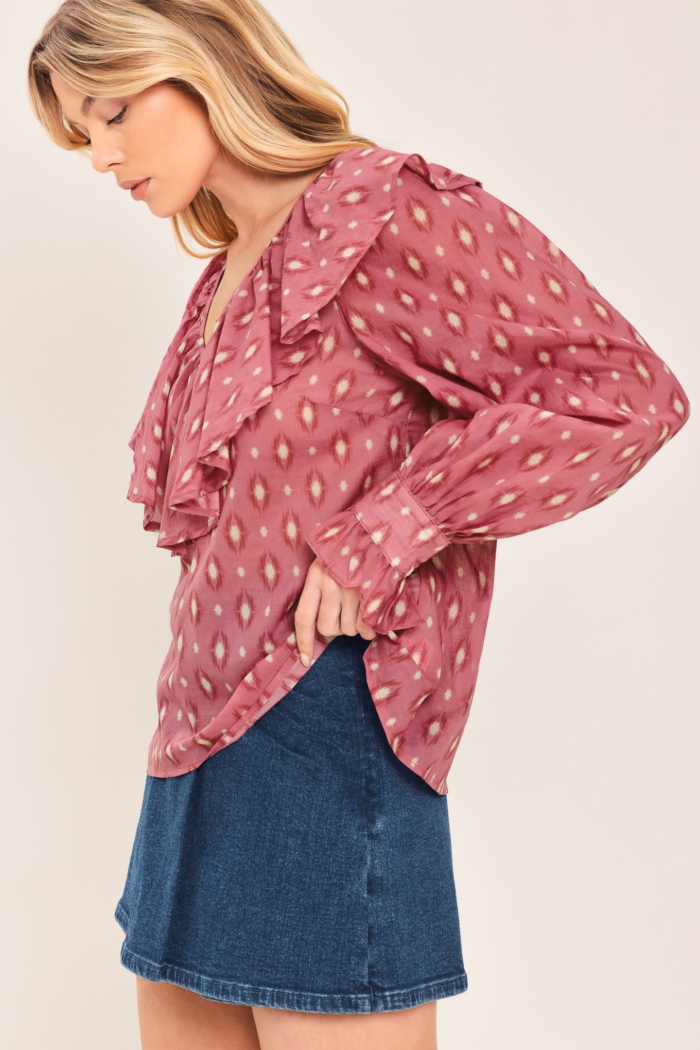Rose Ikat Ruffle Top