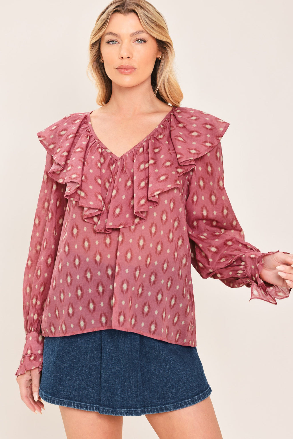 Rose Ikat Ruffle Top
