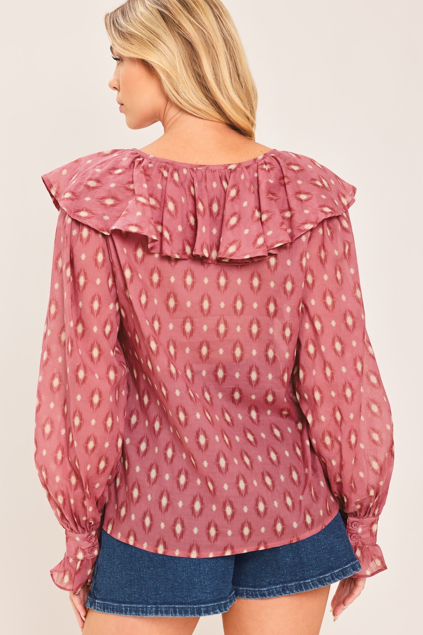 Rose Ikat Ruffle Top