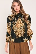 Moonlit Garden Bow Tie Blouse
