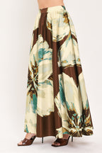 Cream Botanic Sweep Floral Crop Top & Full Skirt Set
