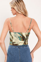 Cream Botanic Sweep Floral Crop Top & Full Skirt Set