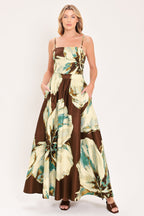 Cream Botanic Sweep Floral Crop Top & Full Skirt Set