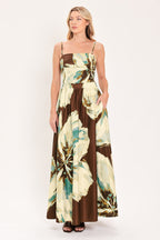 Cream Botanic Sweep Floral Crop Top & Full Skirt Set