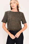 Dark Champagne Spark Tweed Top