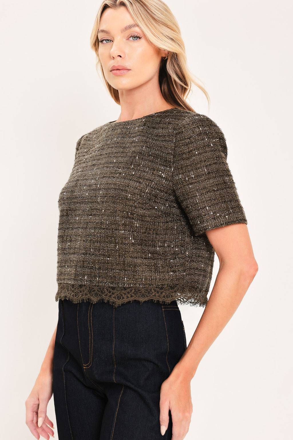 Dark Champagne Spark Tweed Top