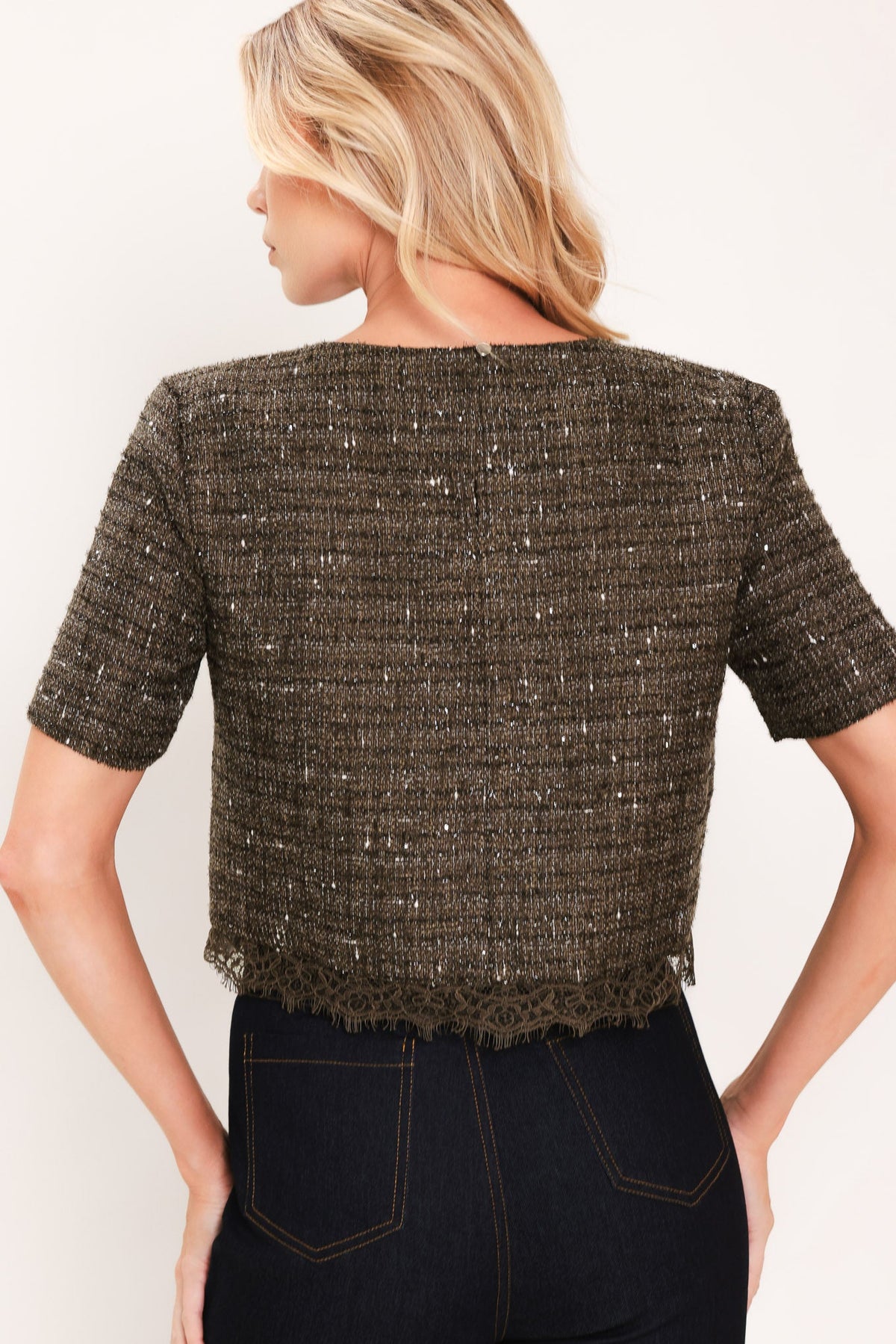 Dark Champagne Spark Tweed Top
