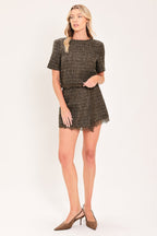 Dark Champagne Spark Tweed Top