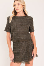 Dark Champagne Spark Tweed Top