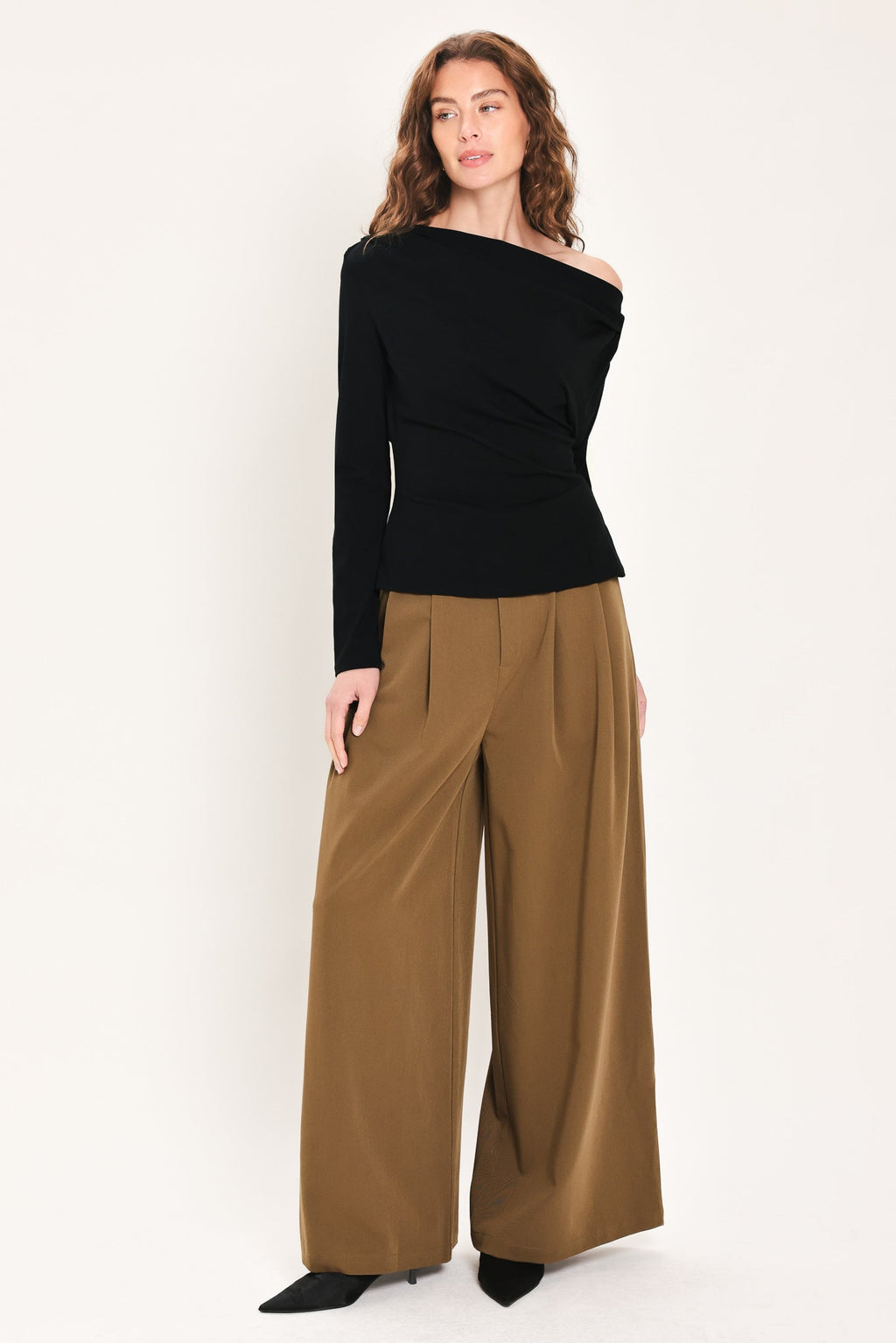 After Hours Black Draped One-Shoulder Top