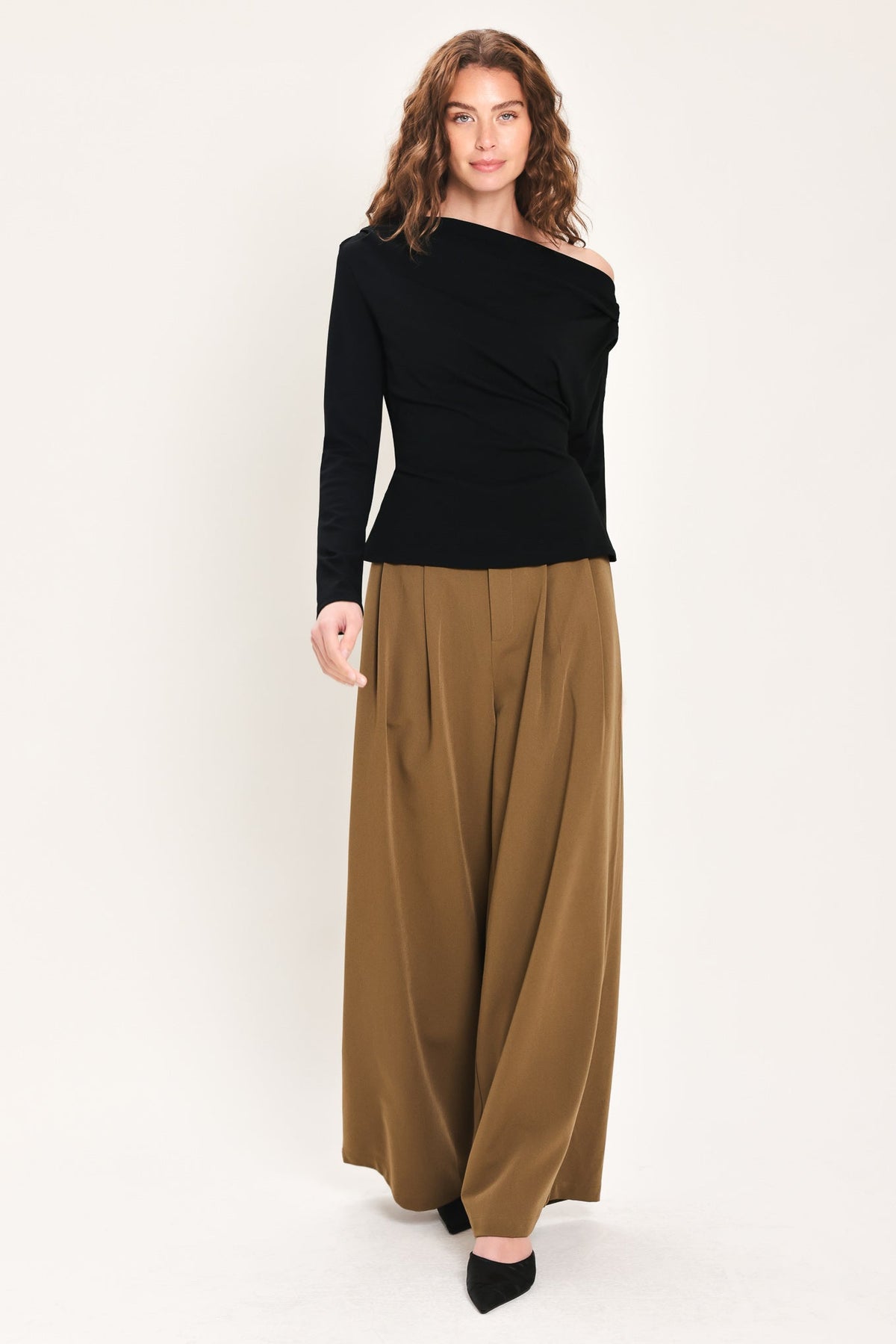 After Hours Black Draped One-Shoulder Top