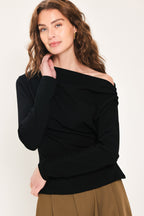 After Hours Black Draped One-Shoulder Top