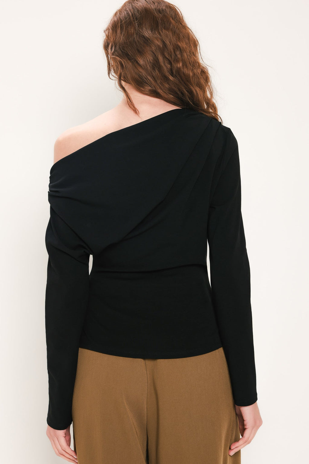 After Hours Black Draped One-Shoulder Top