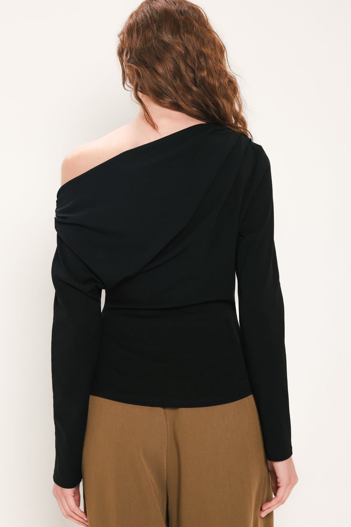 After Hours Black Draped One-Shoulder Top