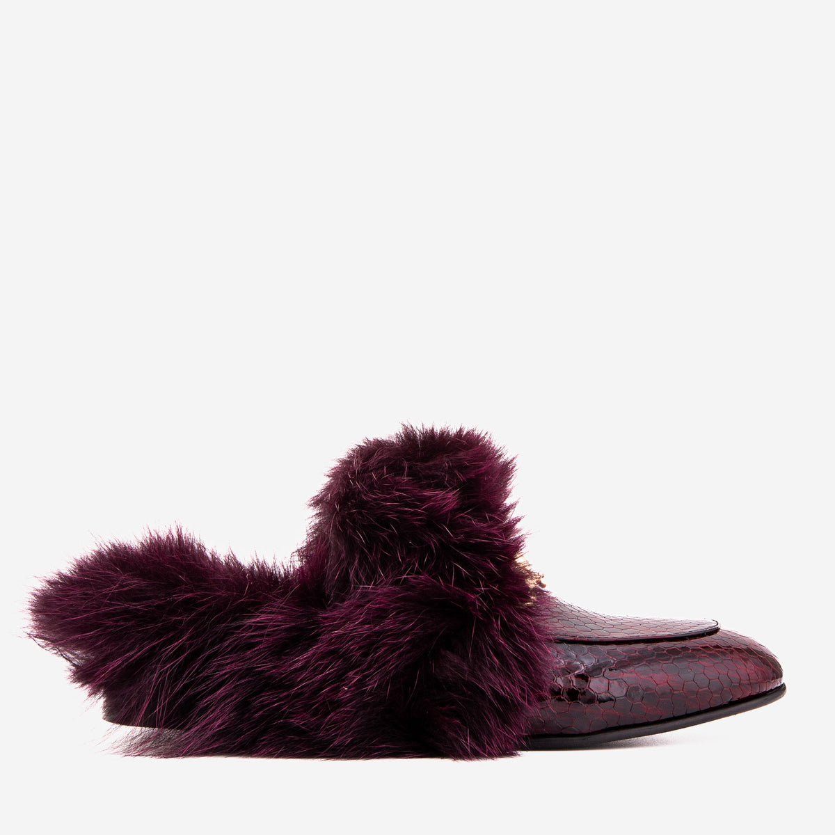 The Izmir Burgundy Patent Leather Natural Fur Women Slipper