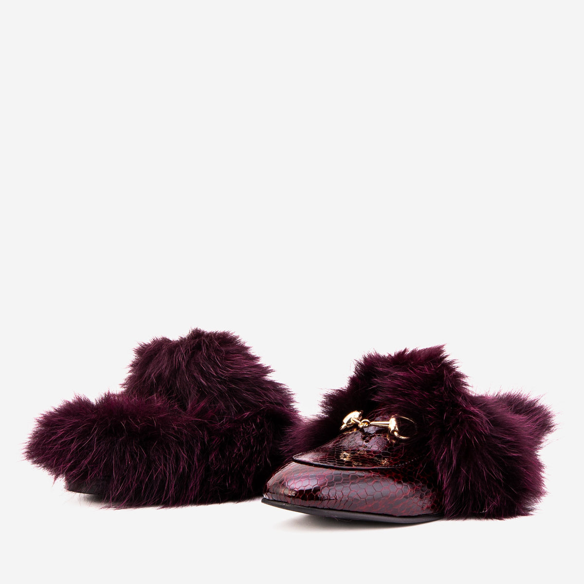 The Izmir Burgundy Patent Leather Natural Fur Women Slipper
