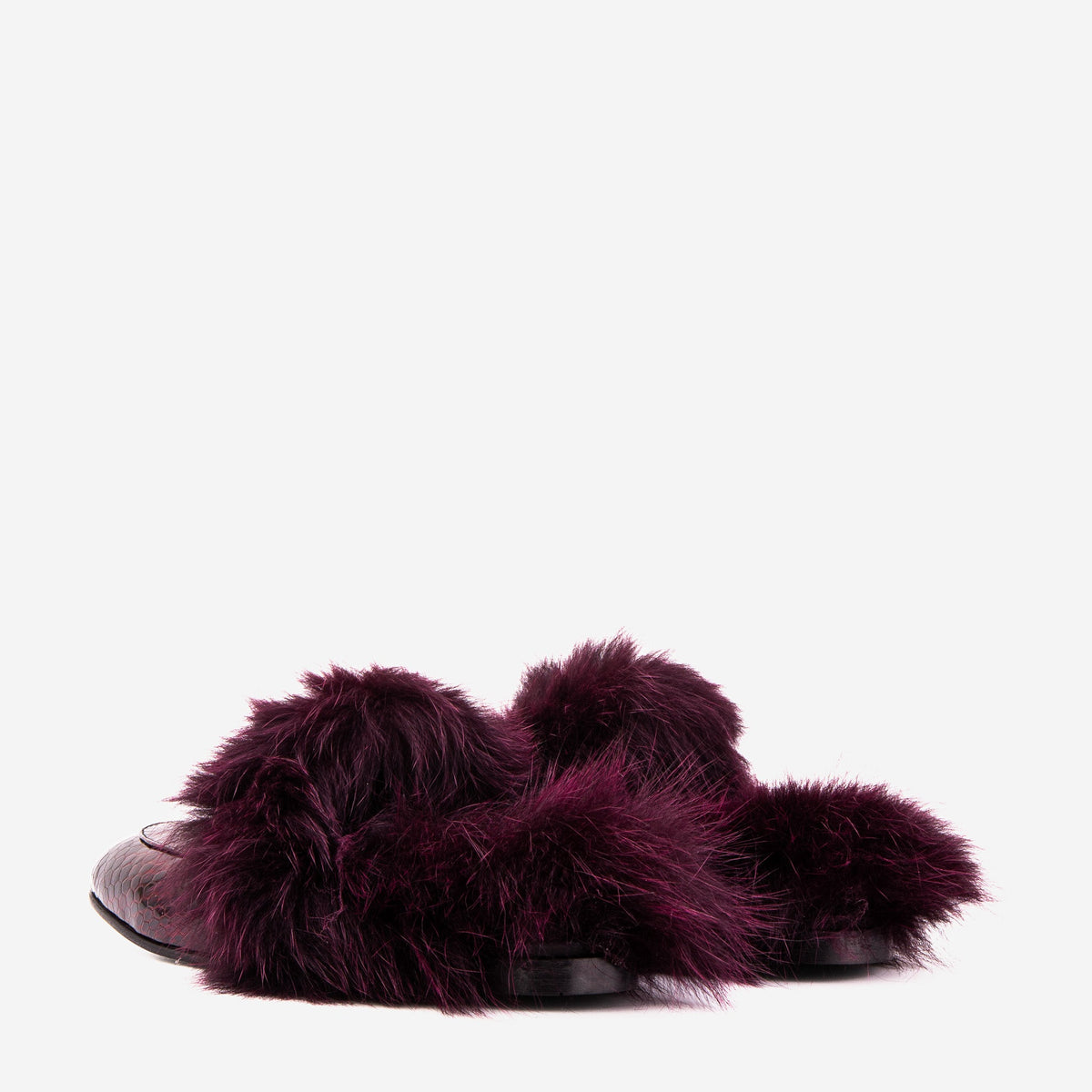 The Izmir Burgundy Patent Leather Natural Fur Women Slipper