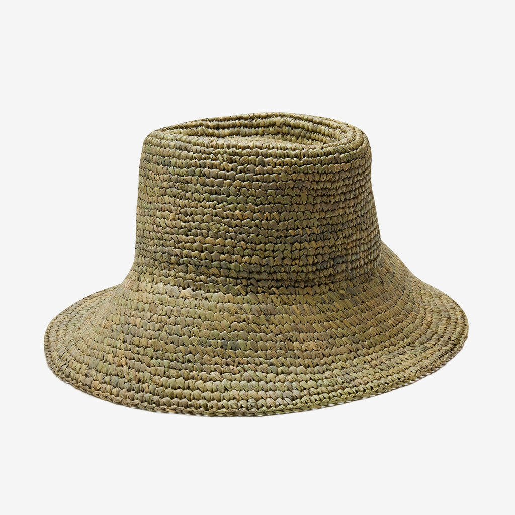 Lolo Raffia Bucket in Green Blue
