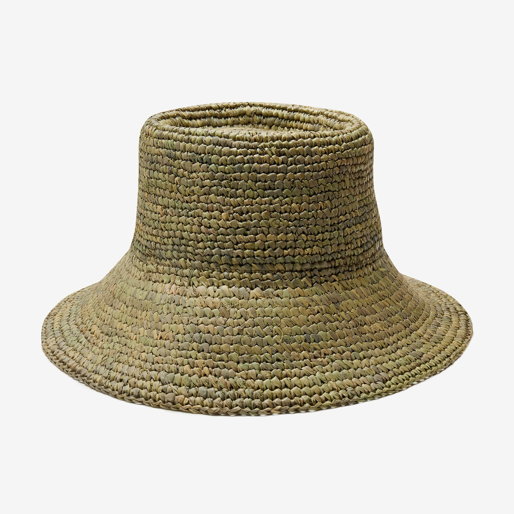 Lolo Raffia Bucket in Green Blue