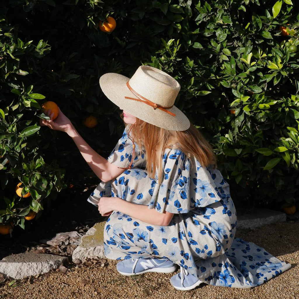Sage Wheat Straw Boater in Natural