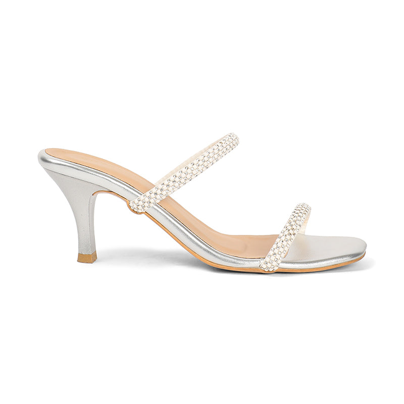 Evara Silver Kitten Heels