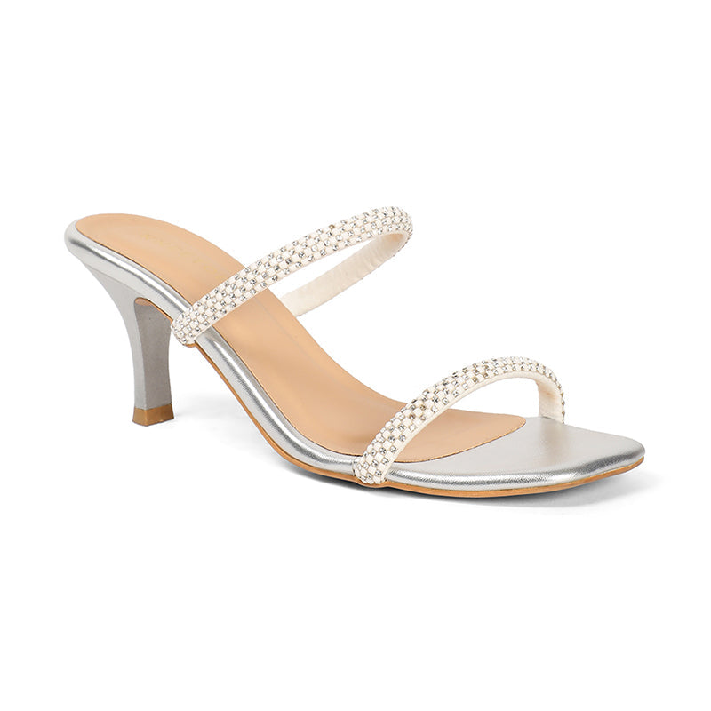 Evara Silver Kitten Heels