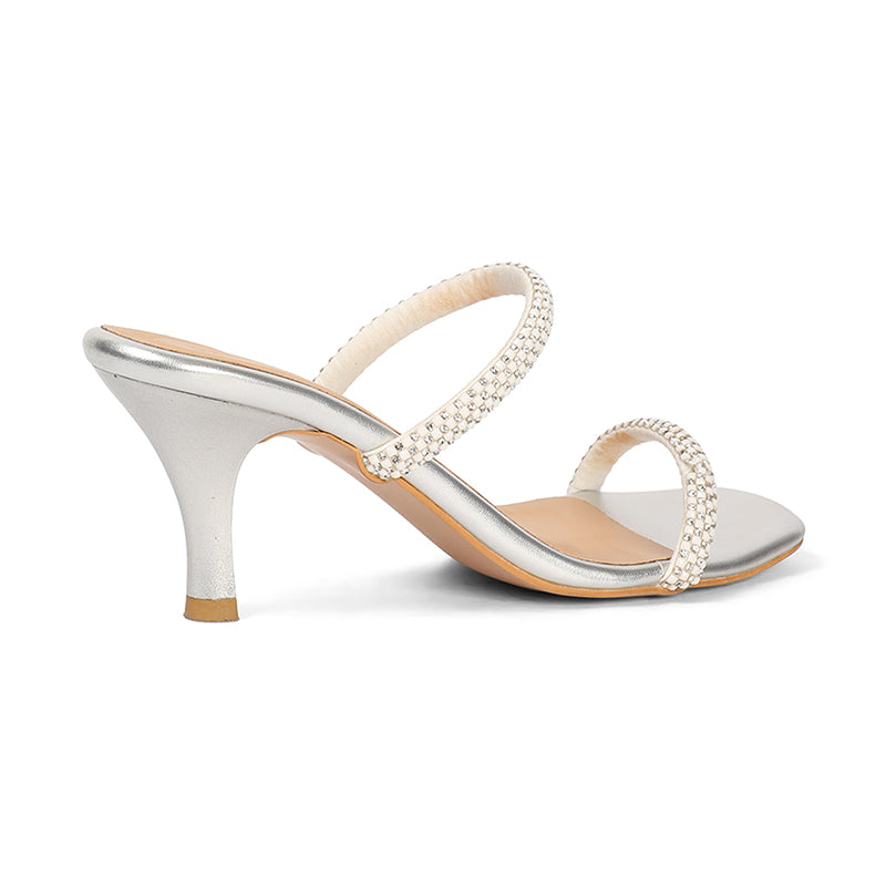 Evara Silver Kitten Heels