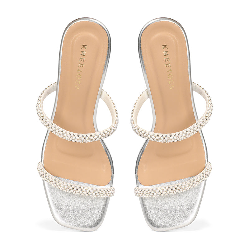 Evara Silver Kitten Heels
