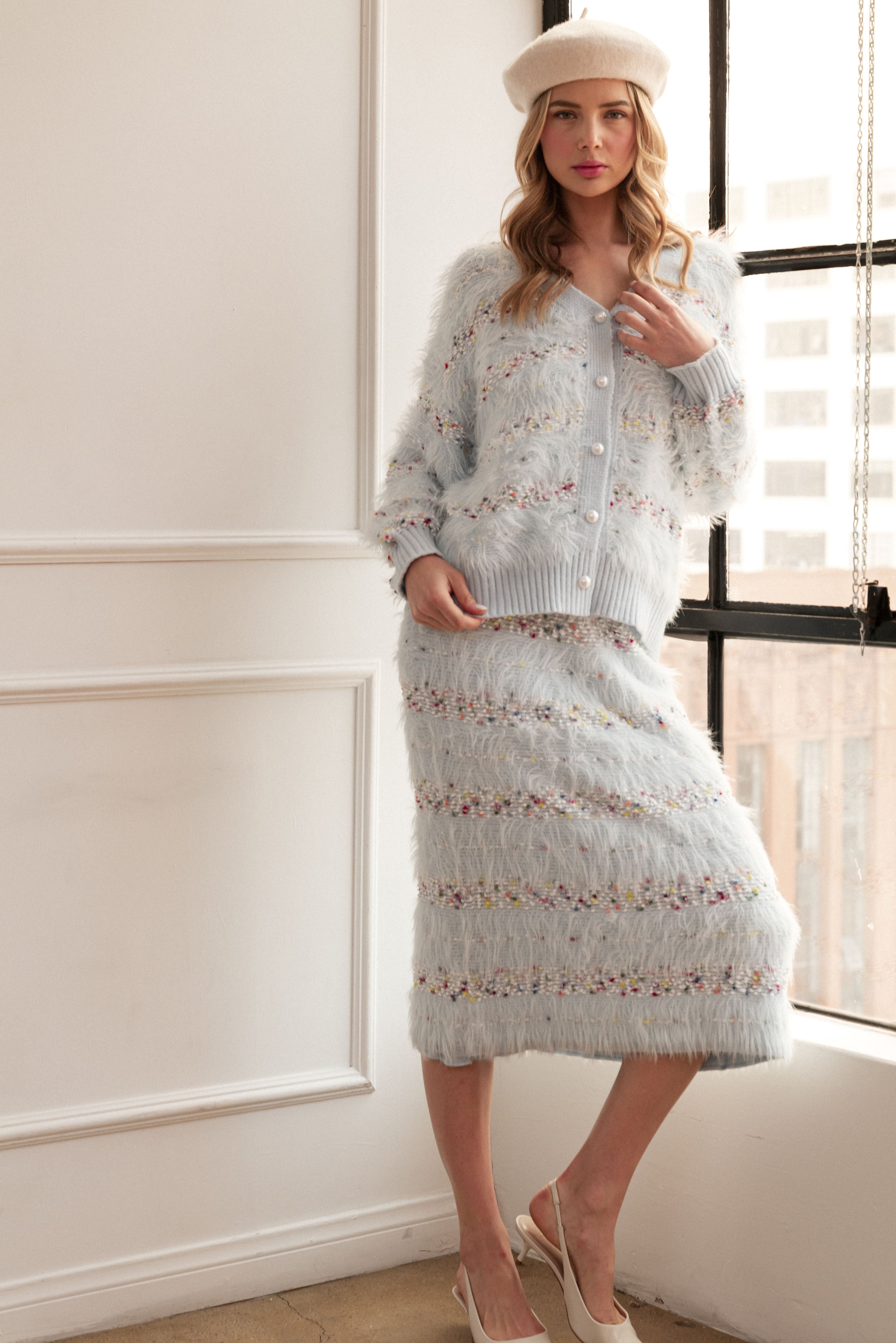 Sabella Feathered Fur Sweater Cardigan