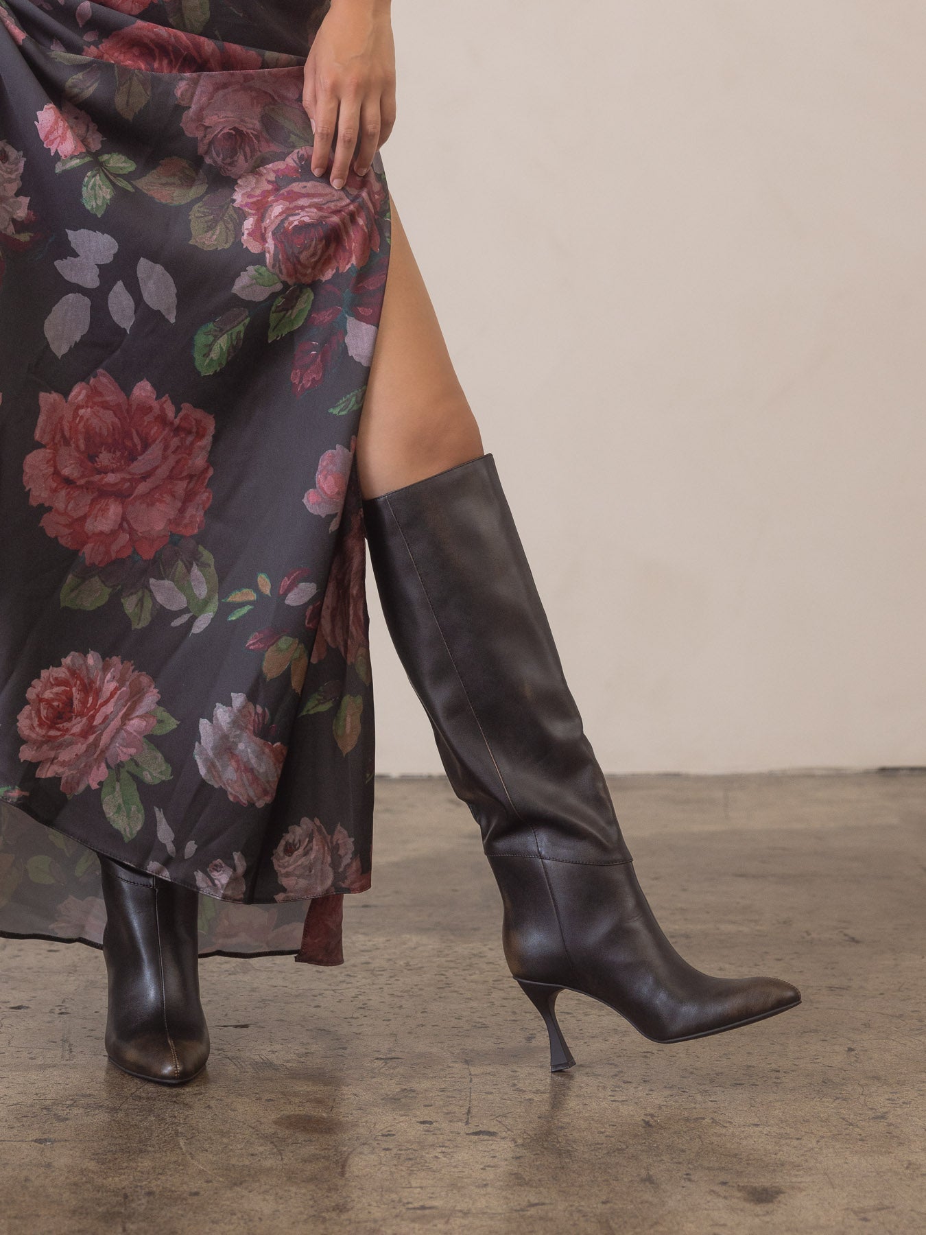 The Lexington | Distressed Black Brown Pointed Toe Knee High Boot