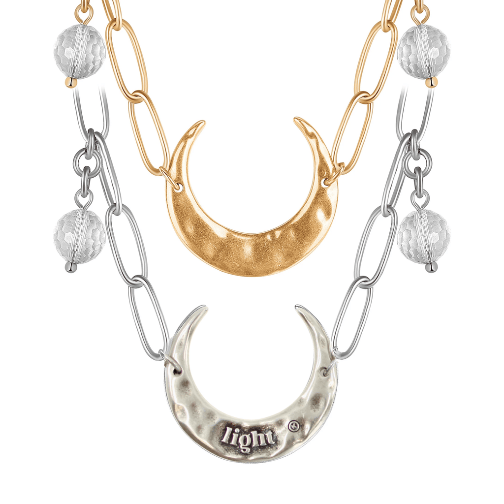 Light Crescent Moon Long Chain Necklace