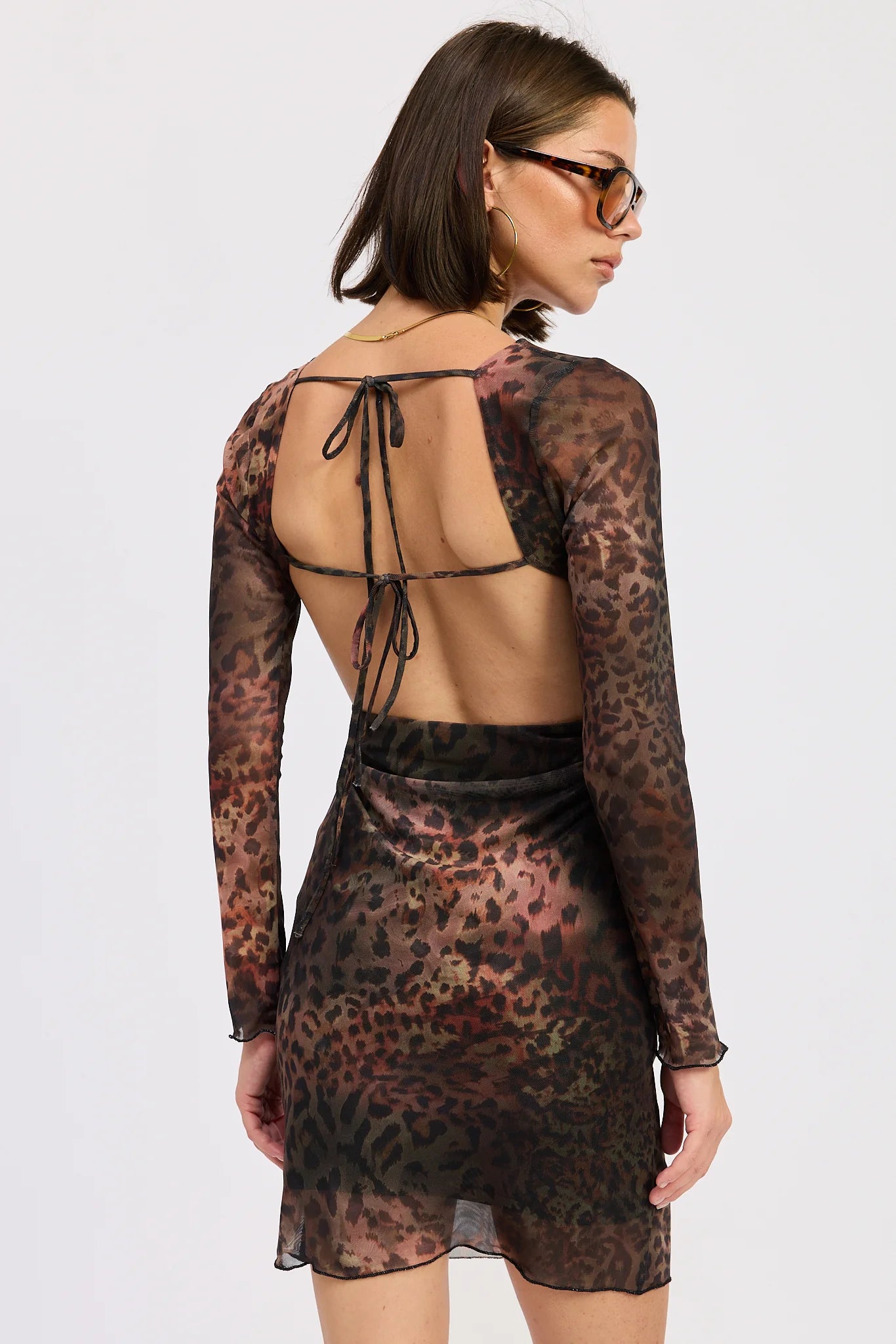 MINI OPEN BACK MESH ANIMAL PRINT DRESS