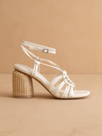 The Monza | White Strappy Raffia Basket Weave Block Heel