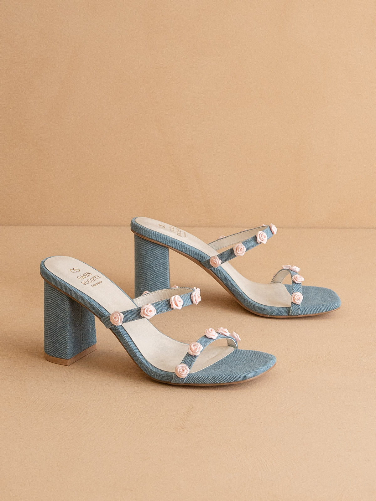 The Nia | Denim Rosette Adorned Heel *FINAL SALE*