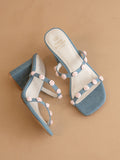 The Nia | Denim Rosette Adorned Heel *FINAL SALE*