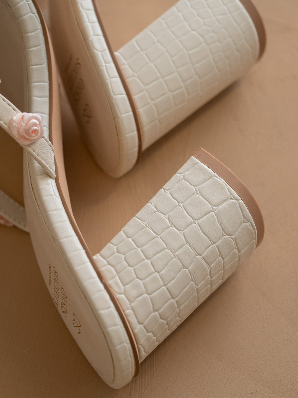 The Nia | White Rosette Adorned Block Heel *FINAL SALE*