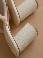 The Nia | White Rosette Adorned Block Heel *FINAL SALE*
