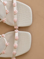 The Nia | White Rosette Adorned Block Heel *FINAL SALE*