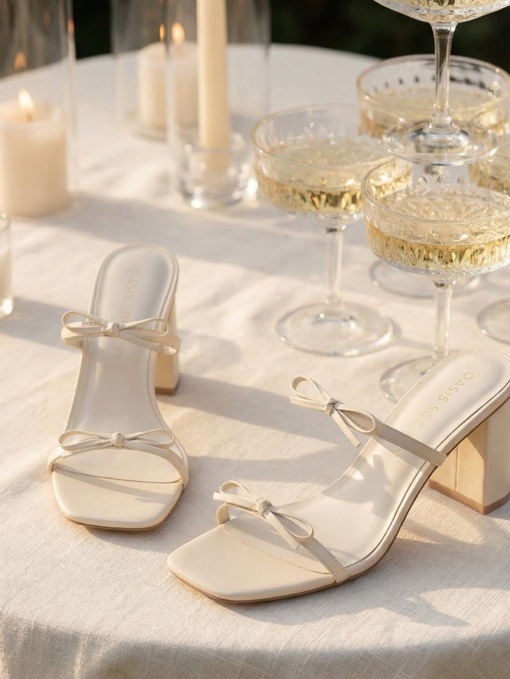 The Wendy | Beige Double Strap Bow Heels